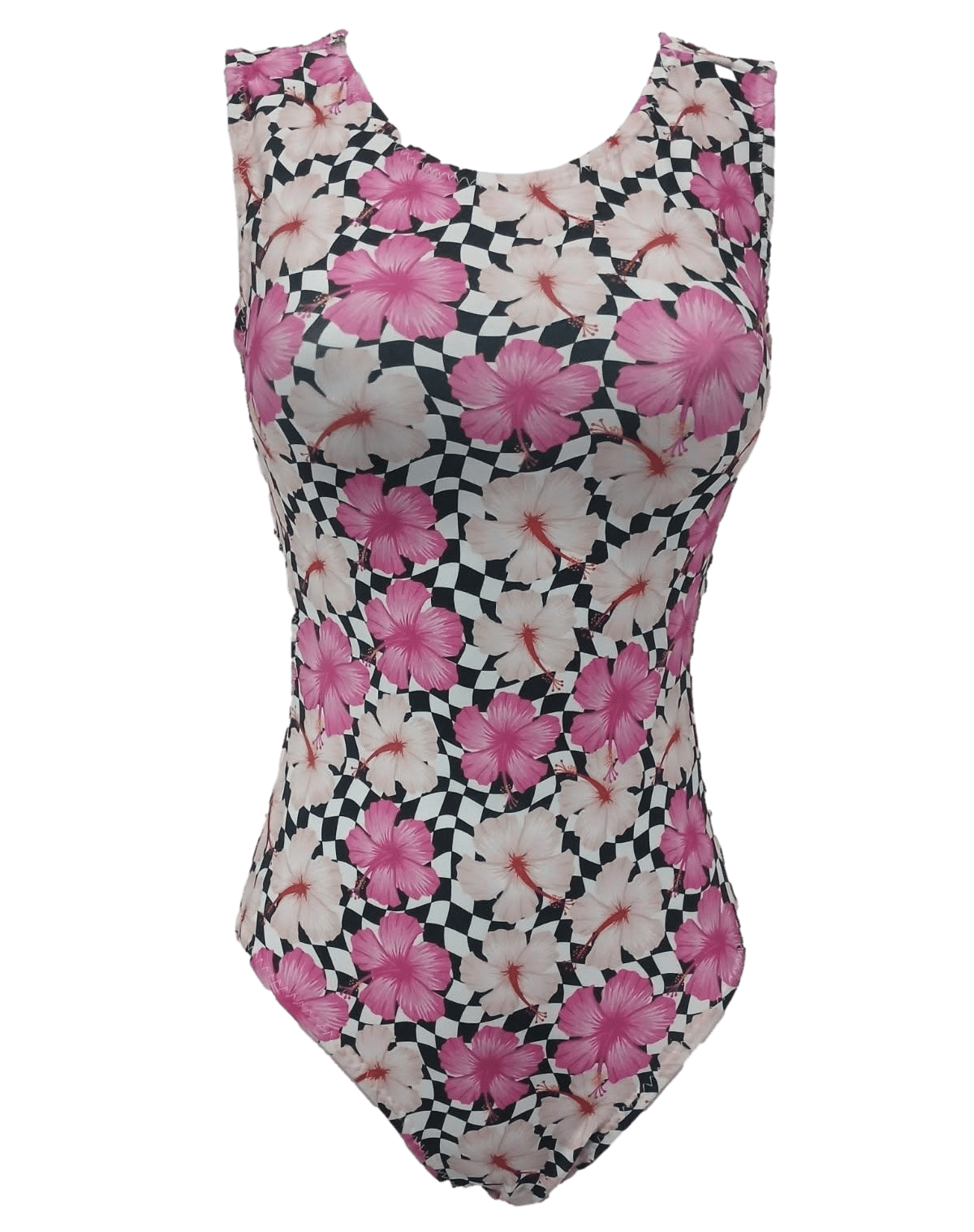 Hibiscus Checker Gymnastics Leotard for Girls - Foxy’s