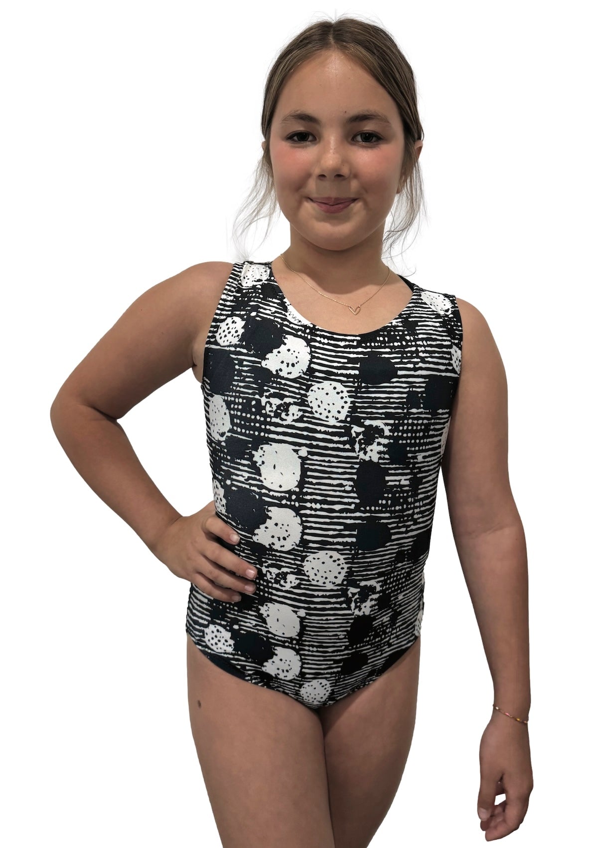 Dot Matrix Leotard - Black & Cream Gymnastics Leotard | Foxy's - Foxy’s