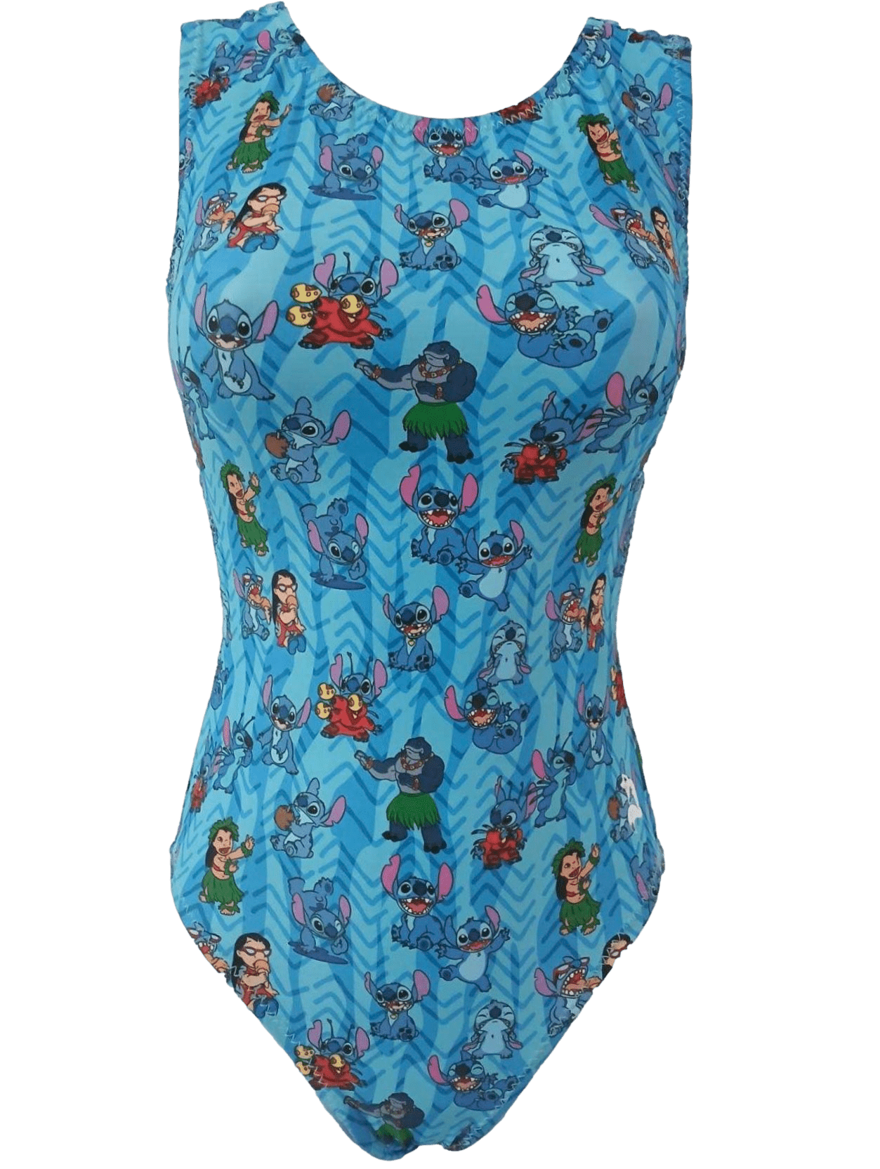 Blue swimsuit with cartoon character pattern on a transparent background