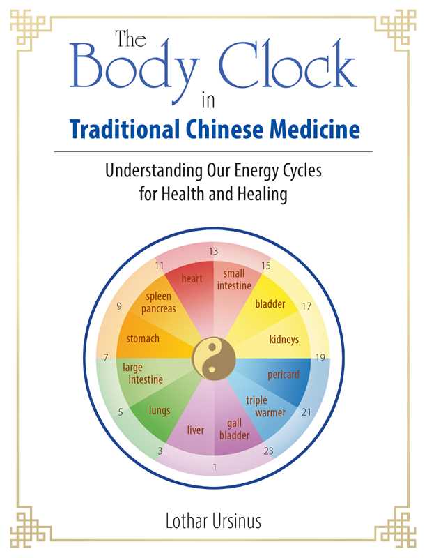 Book cover of 'The Body Clock in Traditional Chinese Medicine' with a diagram of energy cycles.