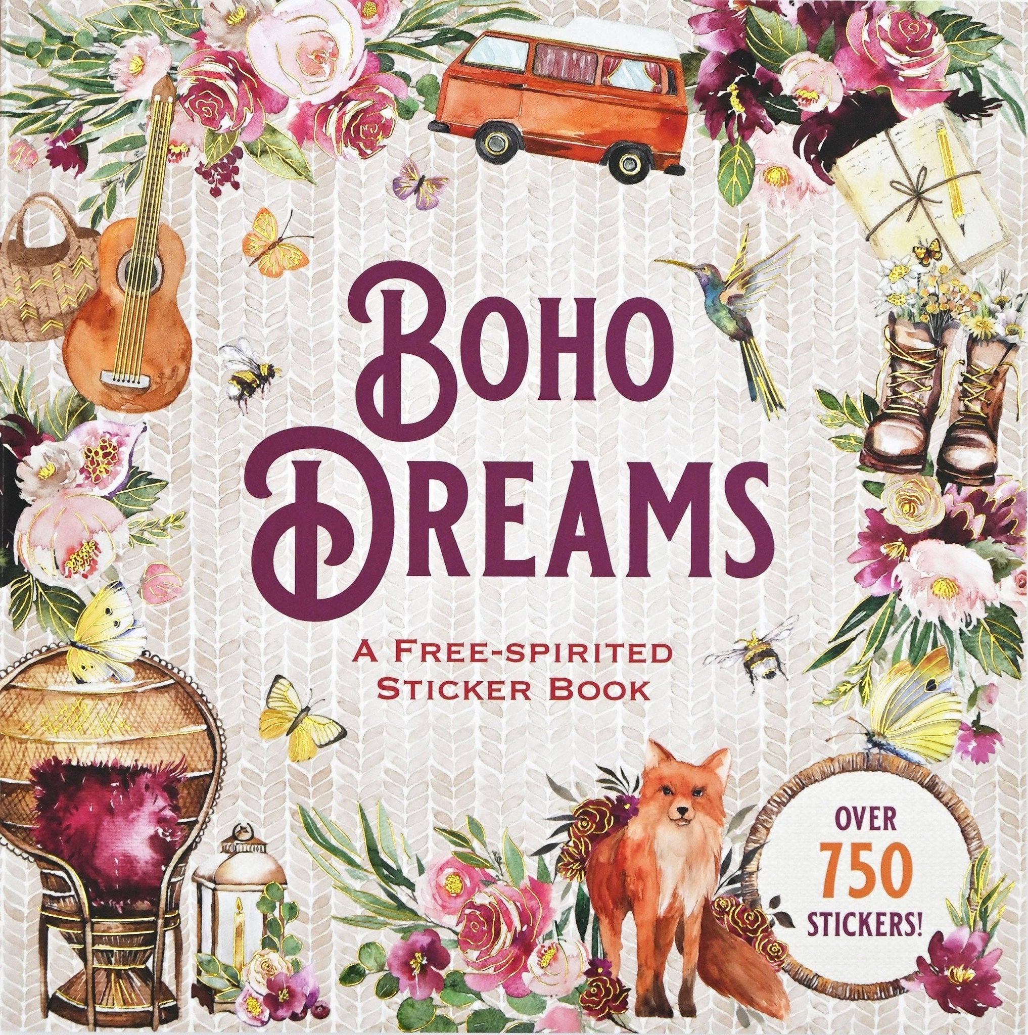 Boho Dreams sticker book cover with stickers and text