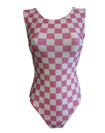 pink and white checkered leotard