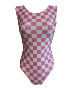 pink and white checkered leotard