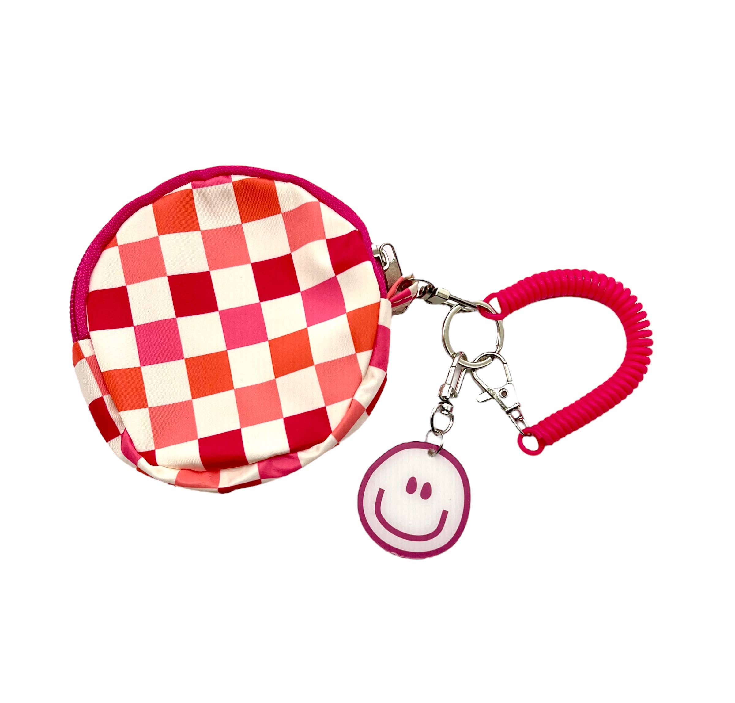 Checkered Backpack Mini Pouch Smiley Face Keychain Wristlet