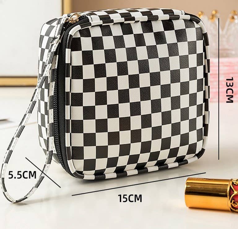 checkered cosmetic bags