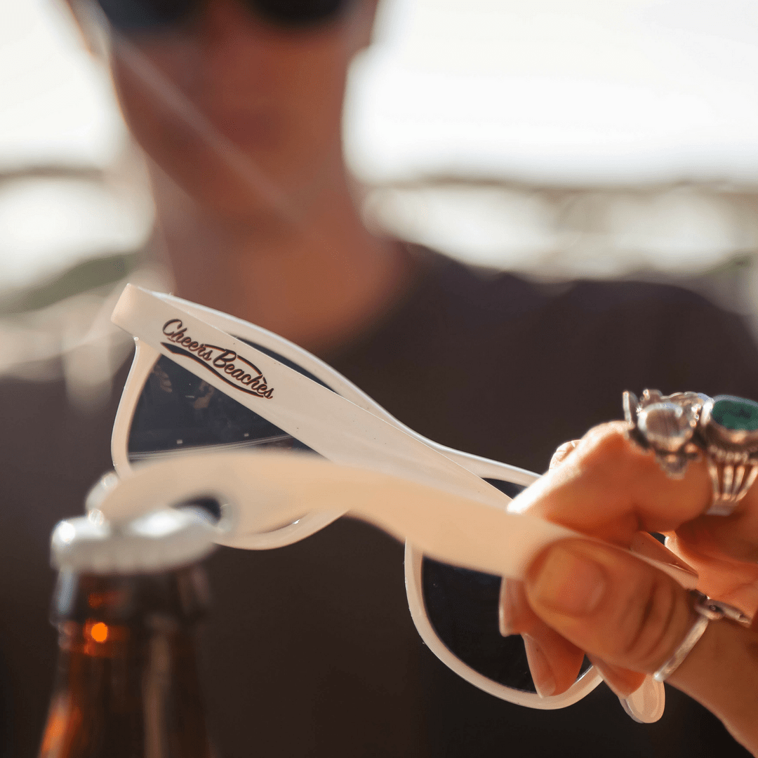 Cheers Beaches Bottle Opener Sunglasses: White - Foxy’s