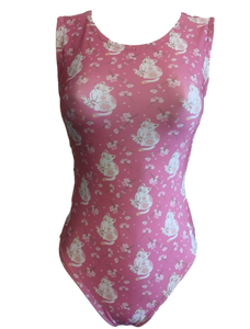 pink cherry blossom kitty leotard for girls