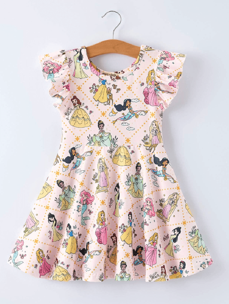 Summer Pattern Ruffle Sleeve Girls Dress - Foxy’s