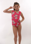 Pink ultra soft leotard with daisies for gymnastics and dance 