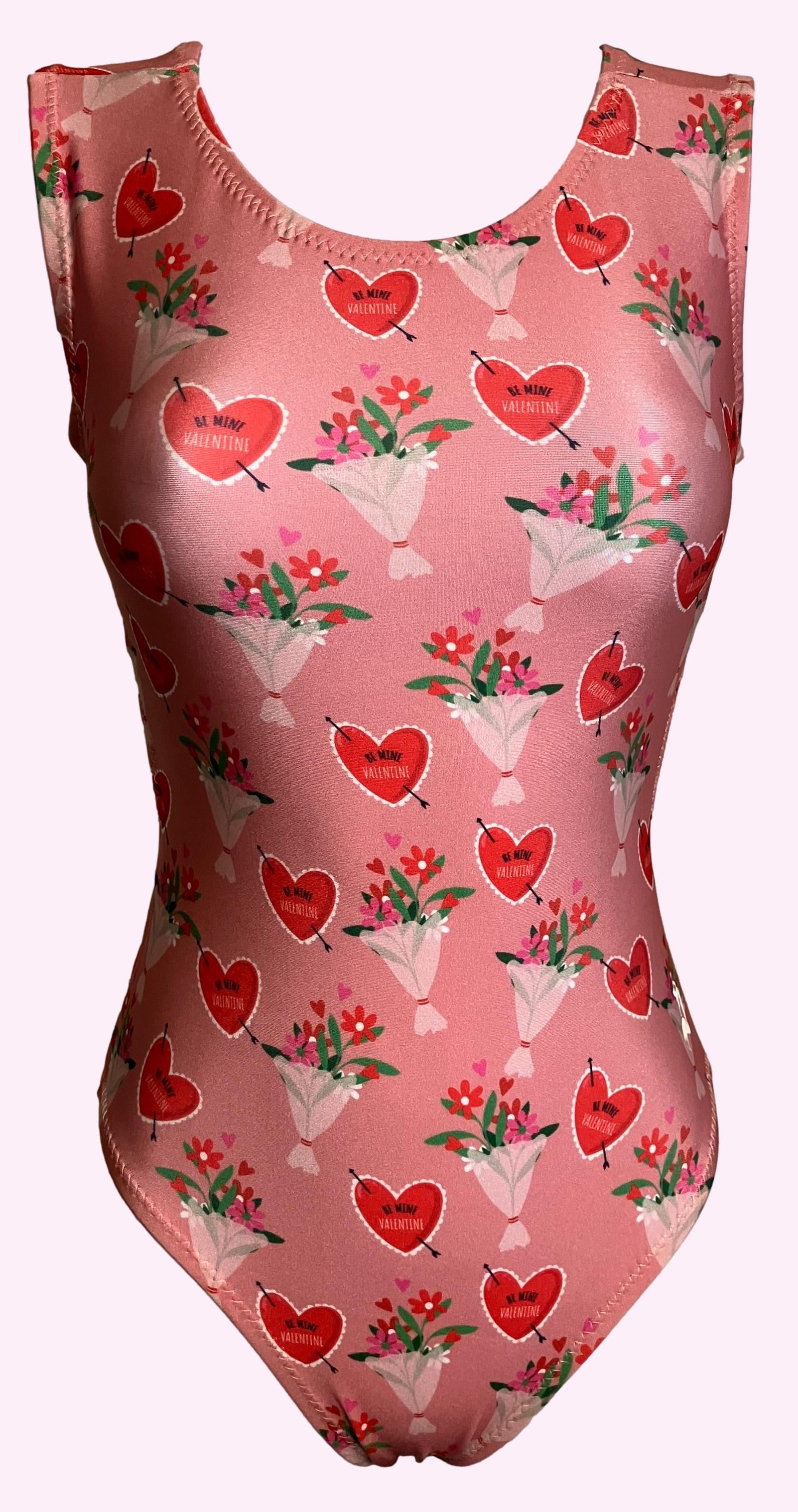 Pink leotard with valentine hearts