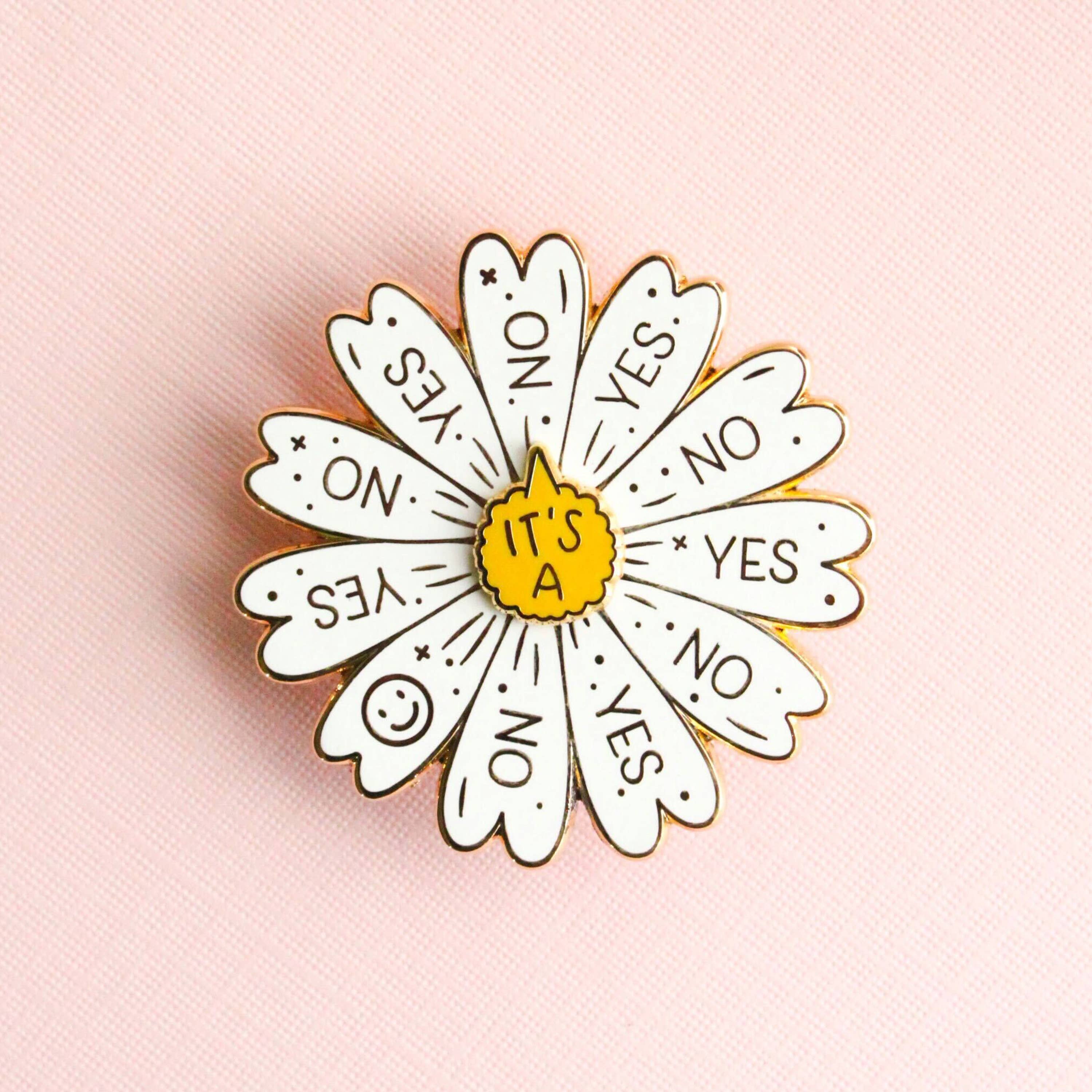daisy yes no brooch pin