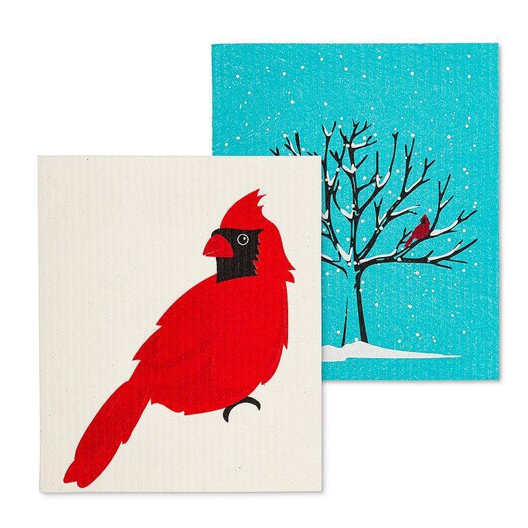 S/2 Cardinal & Tree Dishcloths - 6.5x8"L - Foxy’s