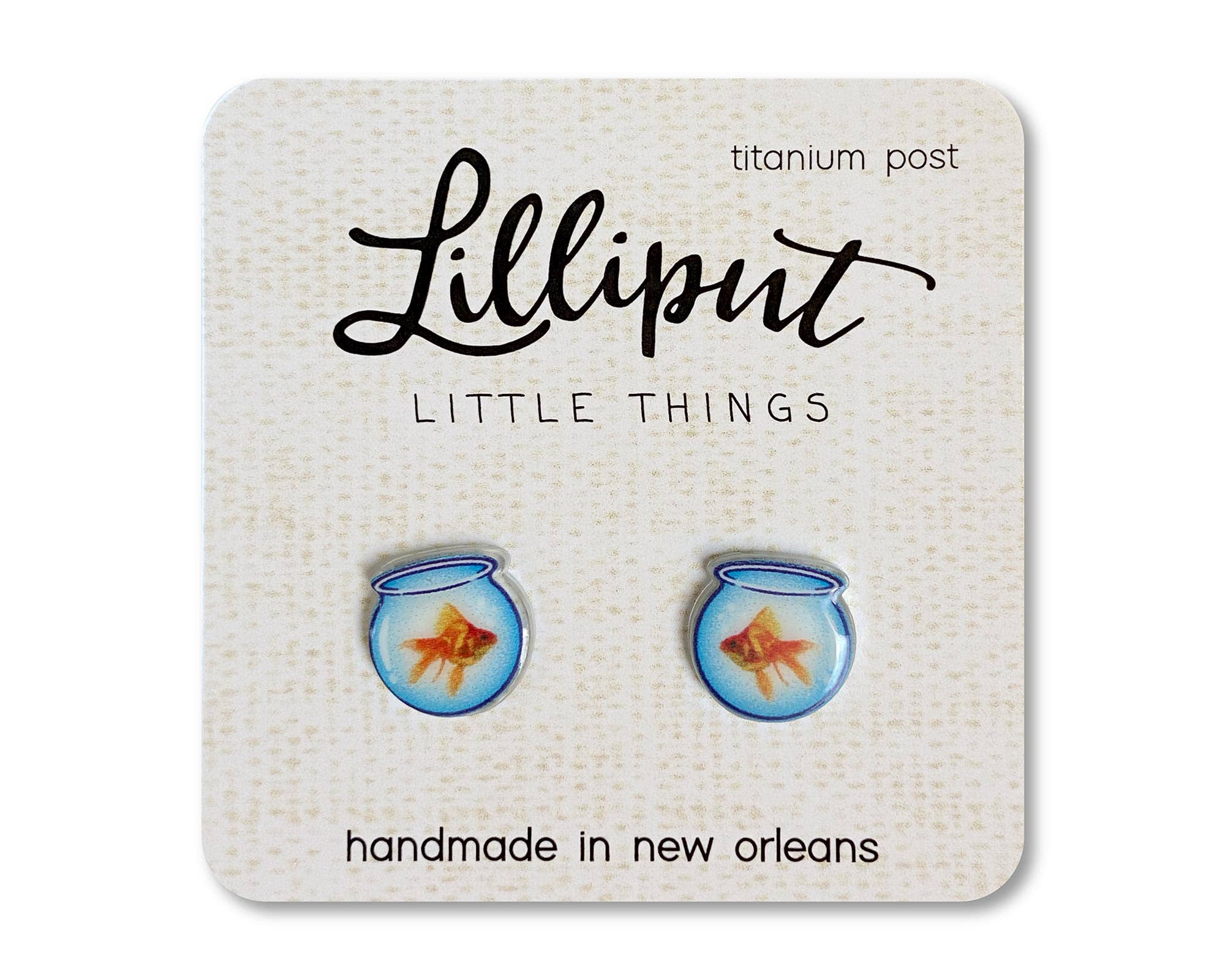 Lilliput Little Things goldfish fish bowl stud earrings with titanium posts
