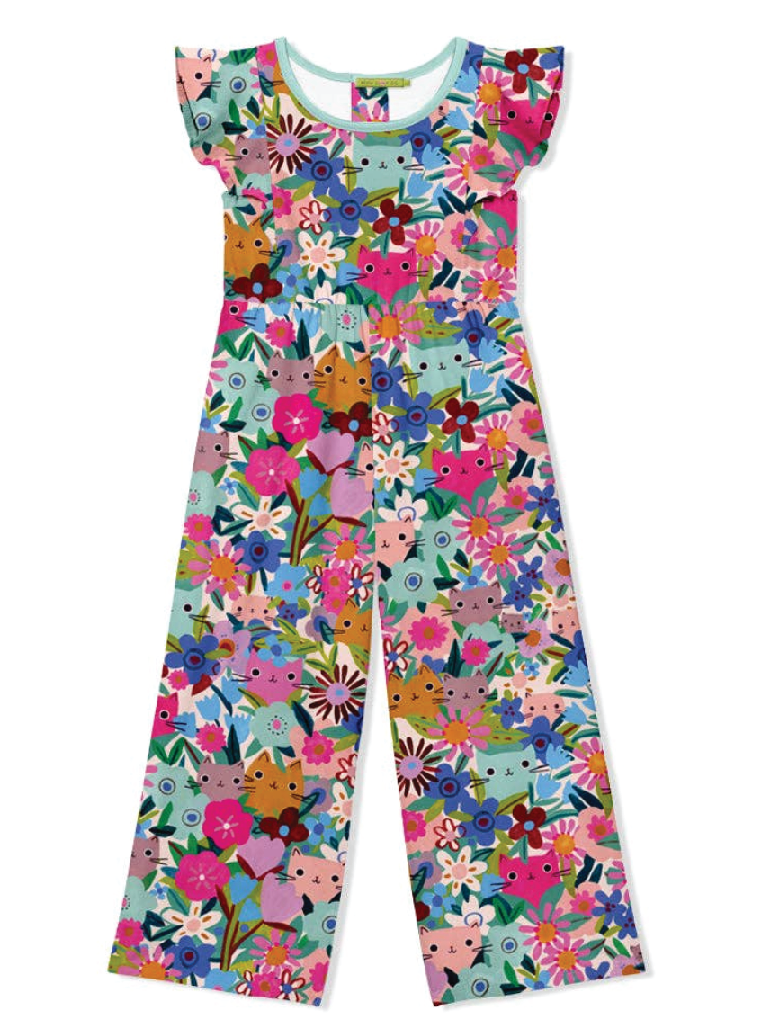 Mint Kitten Floral Jumpsuit - Adorable & Comfy for Girls (Size 3) - Foxy’s