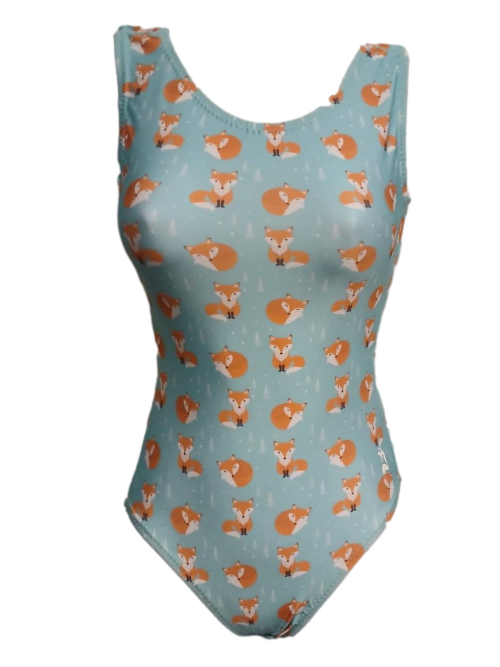 baby blue leotard with art deco foxes