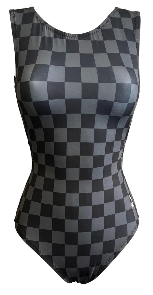 black and grey checker leotard