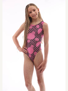 Striped smiley face pink and black leotard