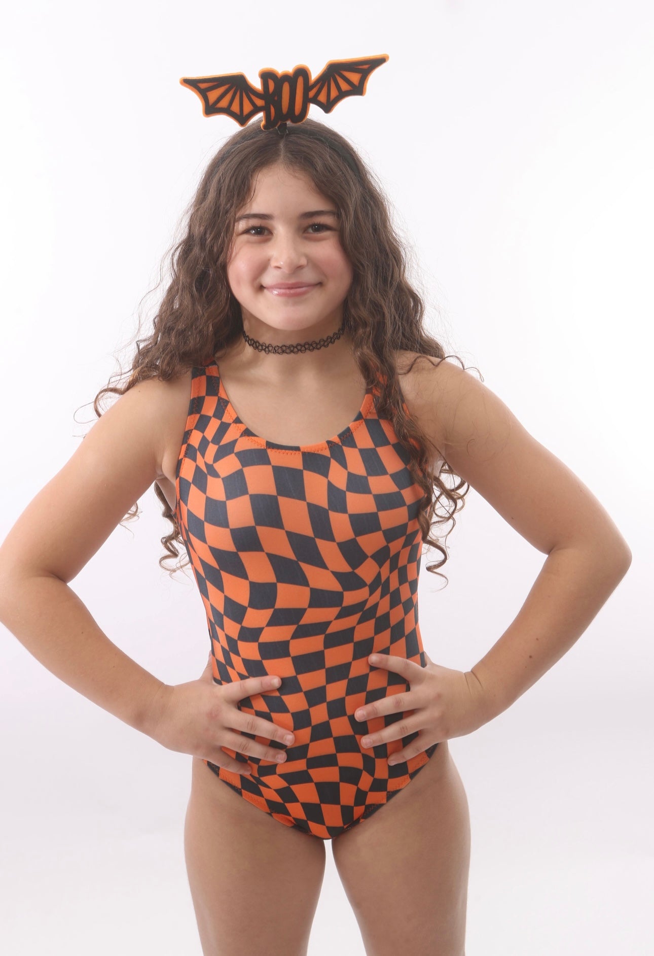 Orange and black leotard for Halloween 