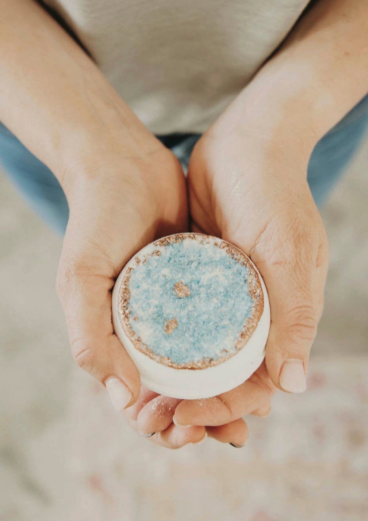 Crystal Geode Bath Bomb - Turquoise, Blue & Gold - Natural Oils & Epsom Salts - Foxy’s