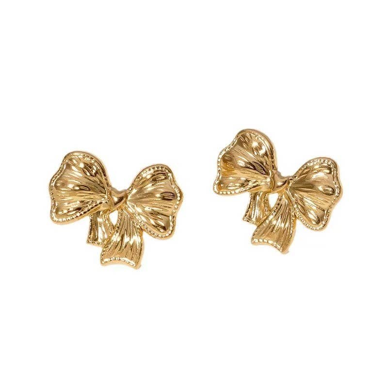 gold post earrings bow