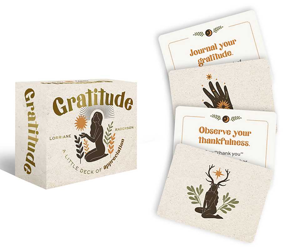 Gratitude card deck with cards and packaging on a white background