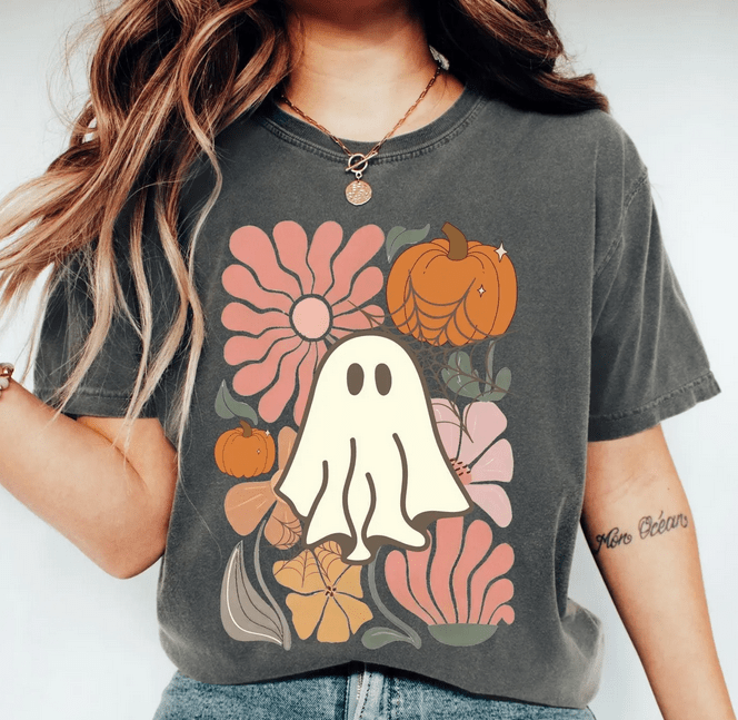 Floral Ghost Halloween Shirt - Foxy’s