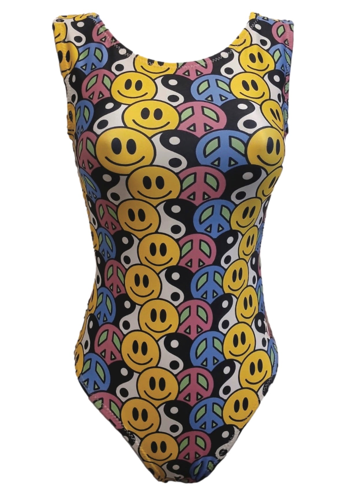 Happy Harmony Gymnastics Leotard - Retro Smiley Face & Peace Sign Print for Girls - Foxy’s