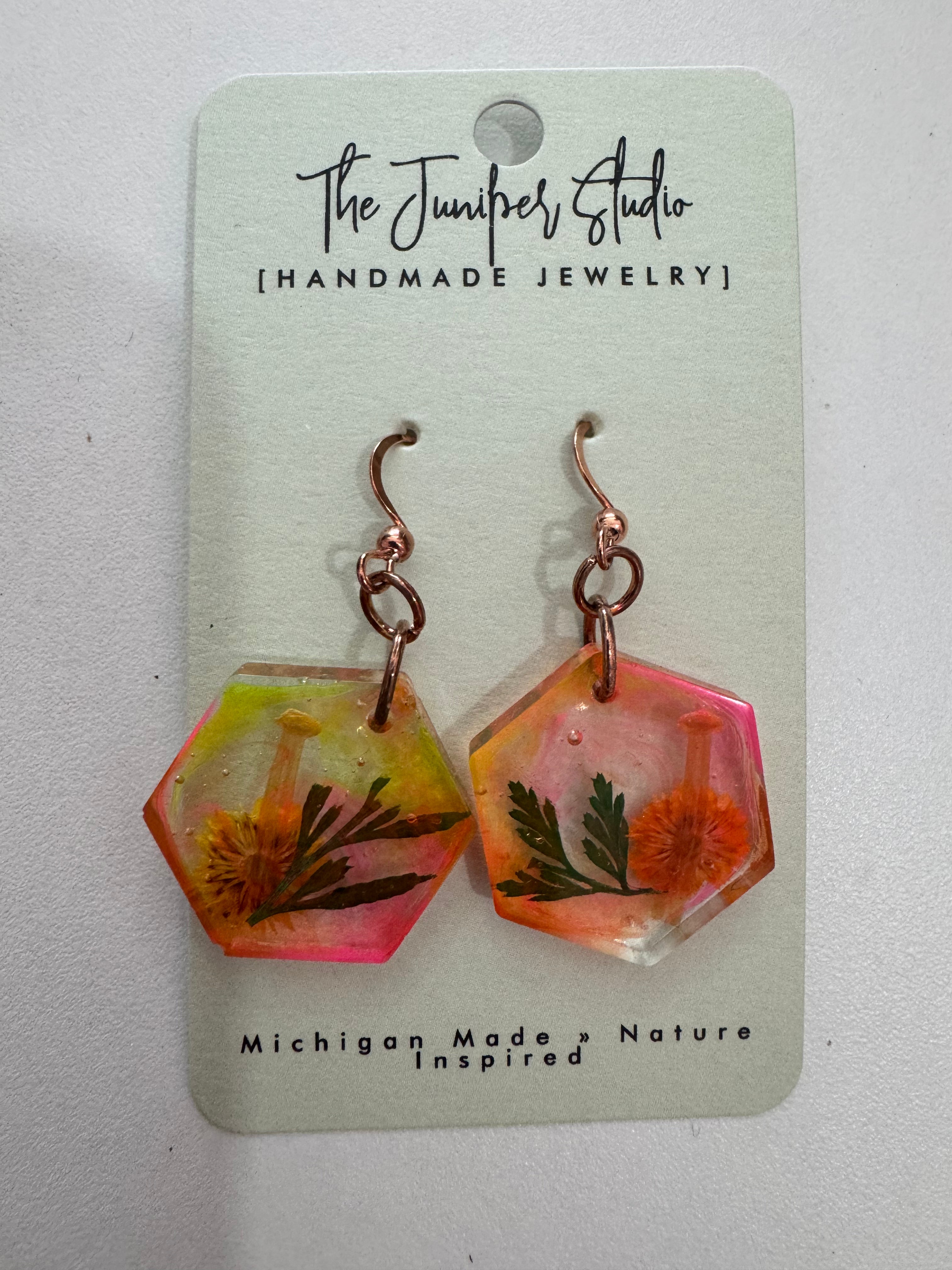 Gold Floral & Leaf Earrings by Juniper Studio