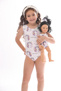 Unicorn leotards and matching doll leotards for kids 