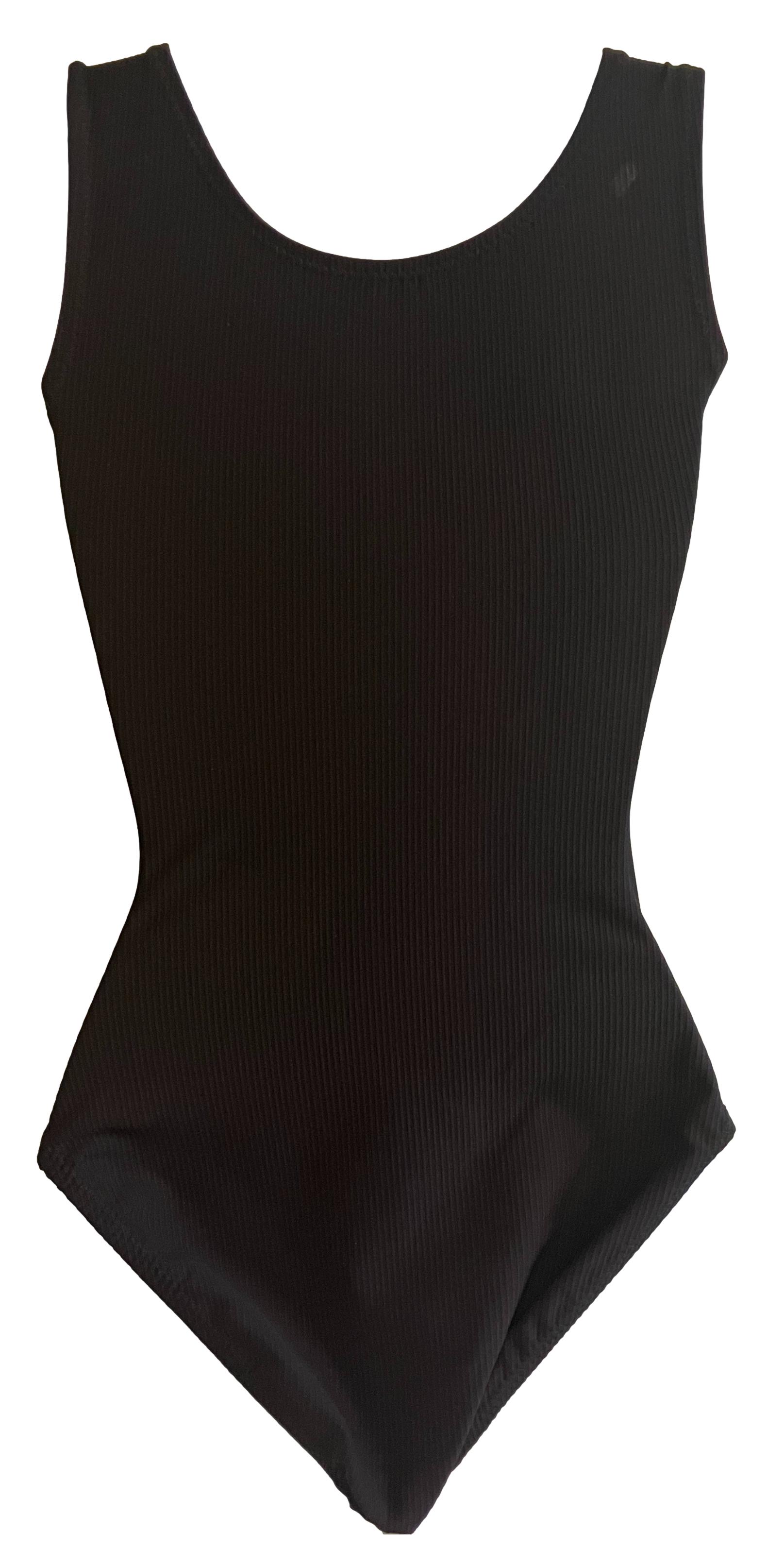 Foxy's Solid Black Ribbed Leotard-Closed Back 