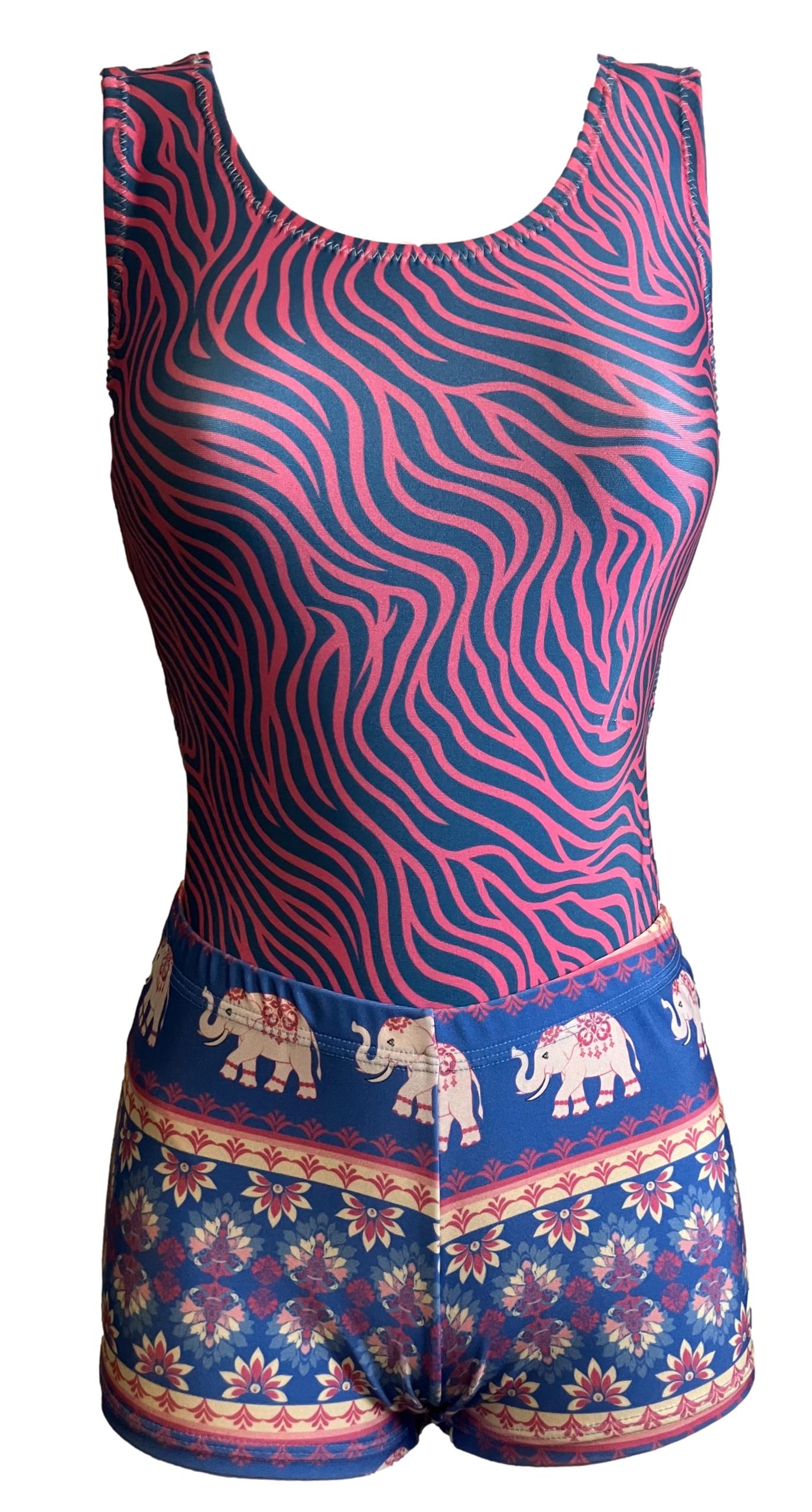 Foxy's Swirly Elephant Mash set with Swirly leotard & elephant shorts