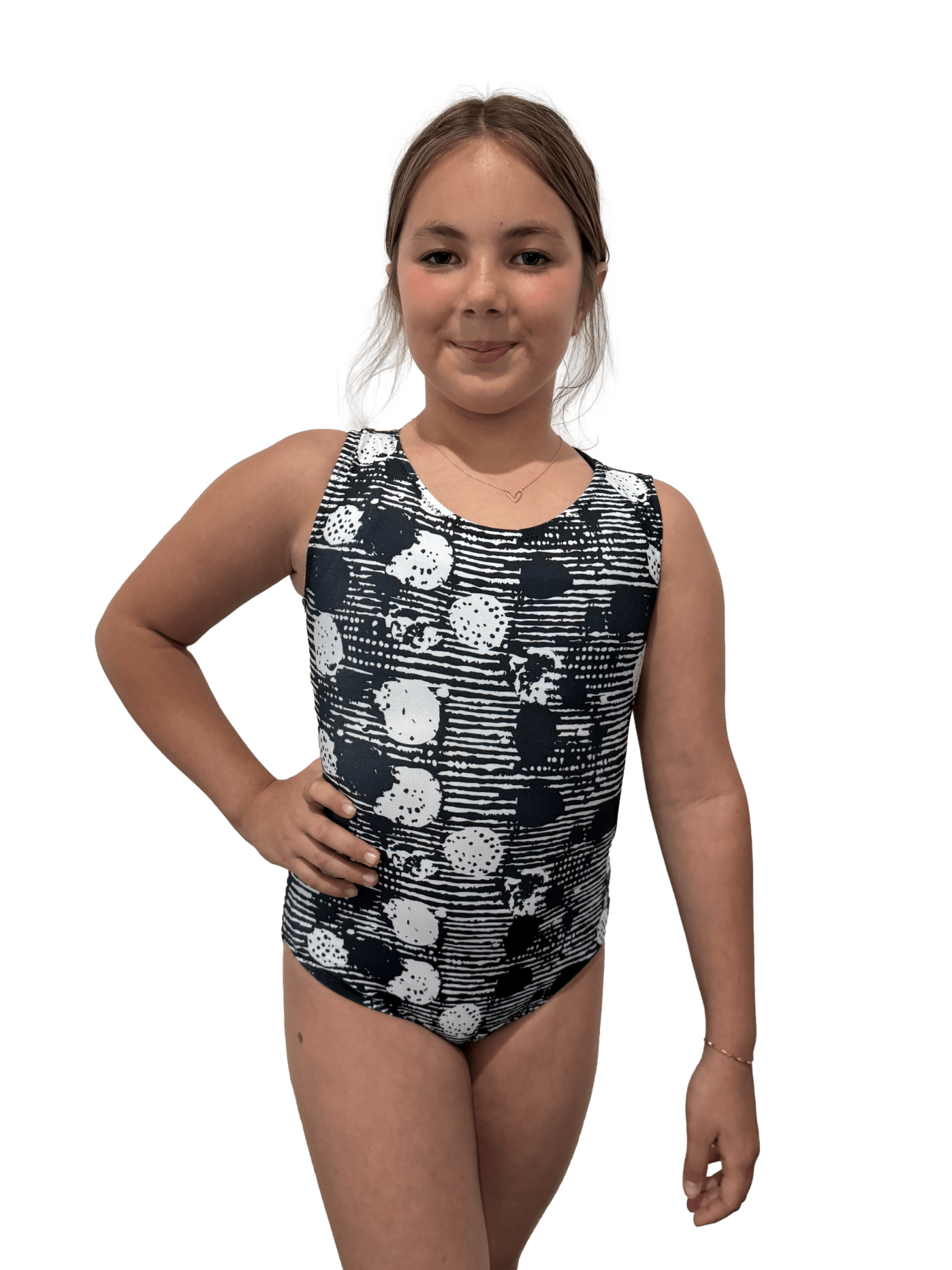 Dot Matrix Leotard - Black & Cream Gymnastics Leotard | Foxy's - Foxy’s