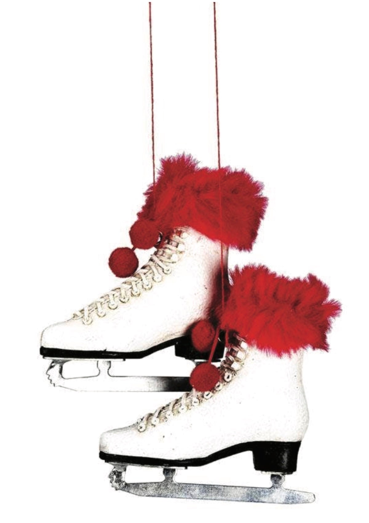 Pair of Skates With Red Faux Fur Ornament - 2.5"H - Foxy’s