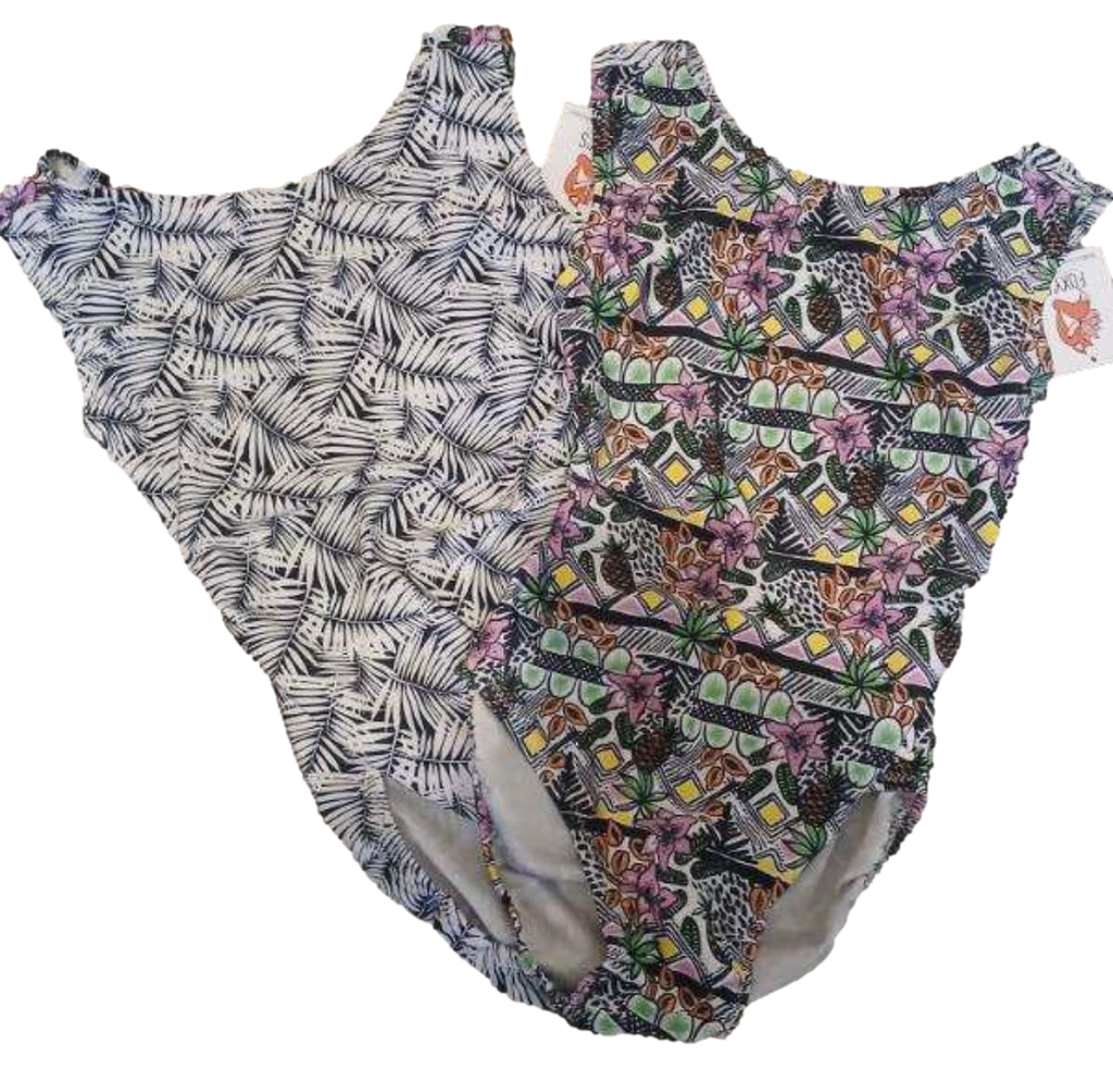 jungle luxe palm and exotic mixed gymnastics leotard print