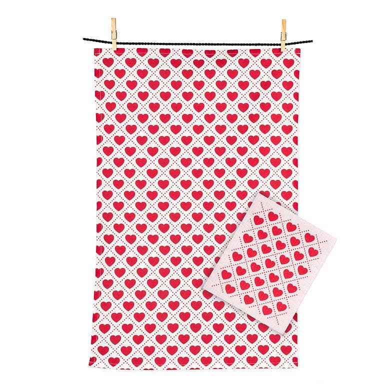 Hearts Dishcloth & Kitchen Towel Set - Foxy’s