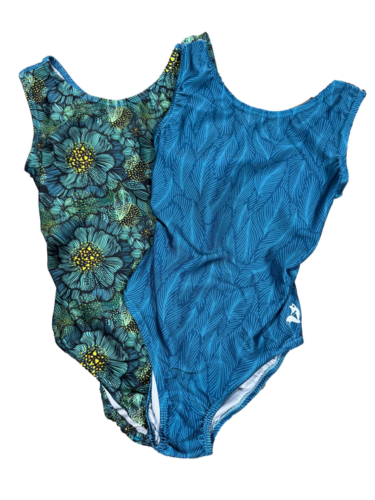 turquoise leaf and floral leotards