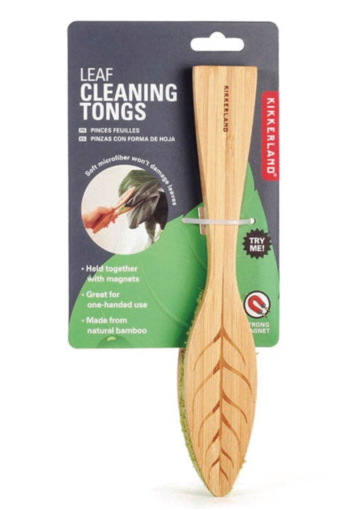 Kikkerland leaf cleaning tongs with packaging on a white background