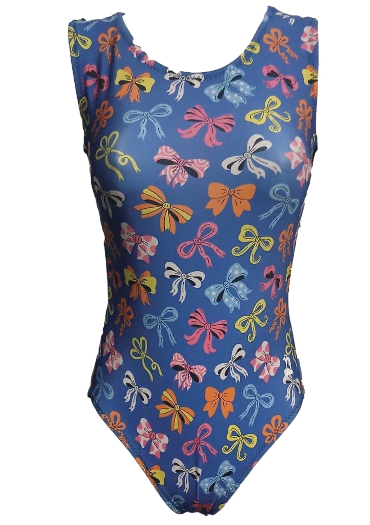 BOWutiful Gymnastics Leotard - Blue Open - Back Leotard with Colorful Bows - Foxy’s