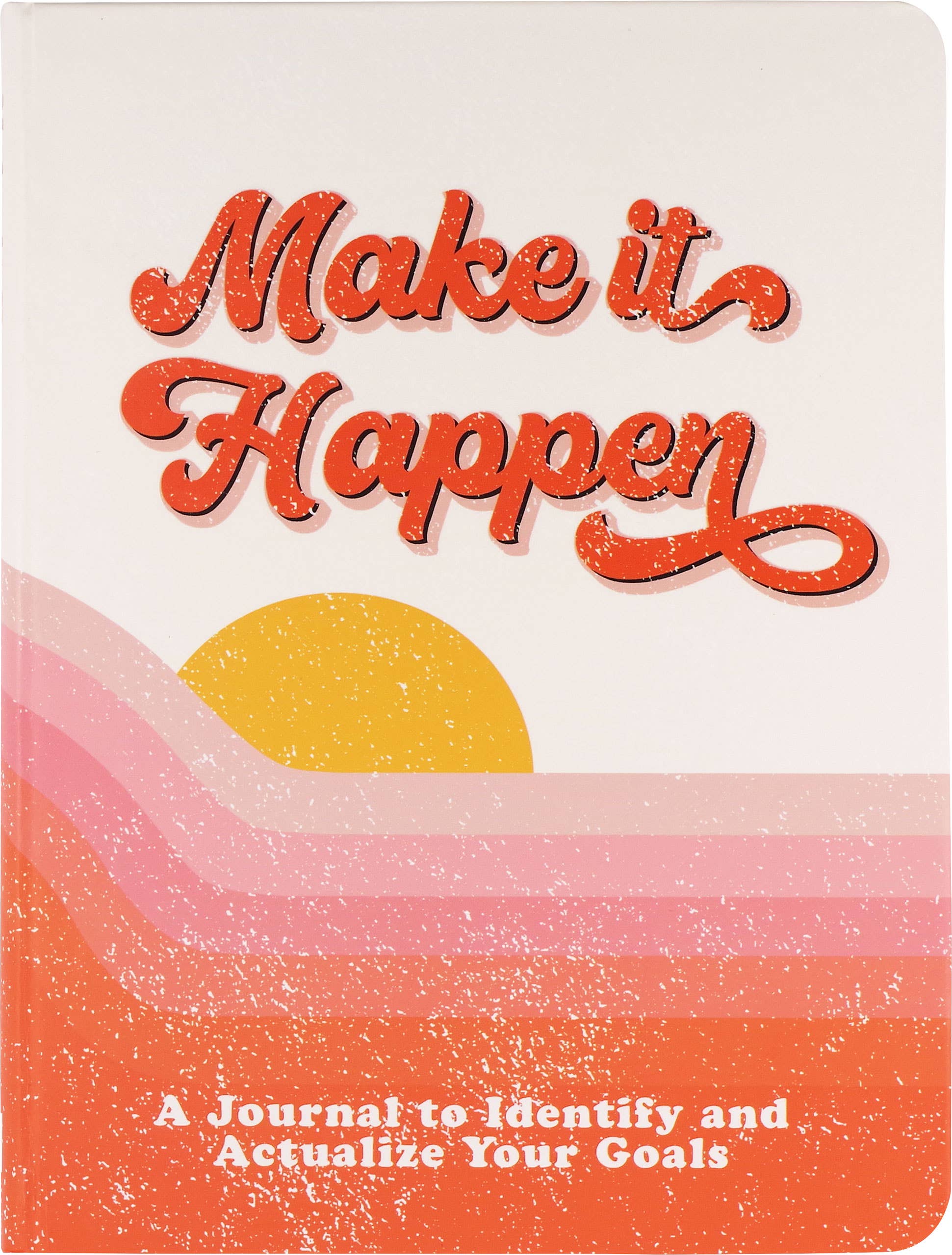 Journal cover with 'Make it Happen' text and sunset design