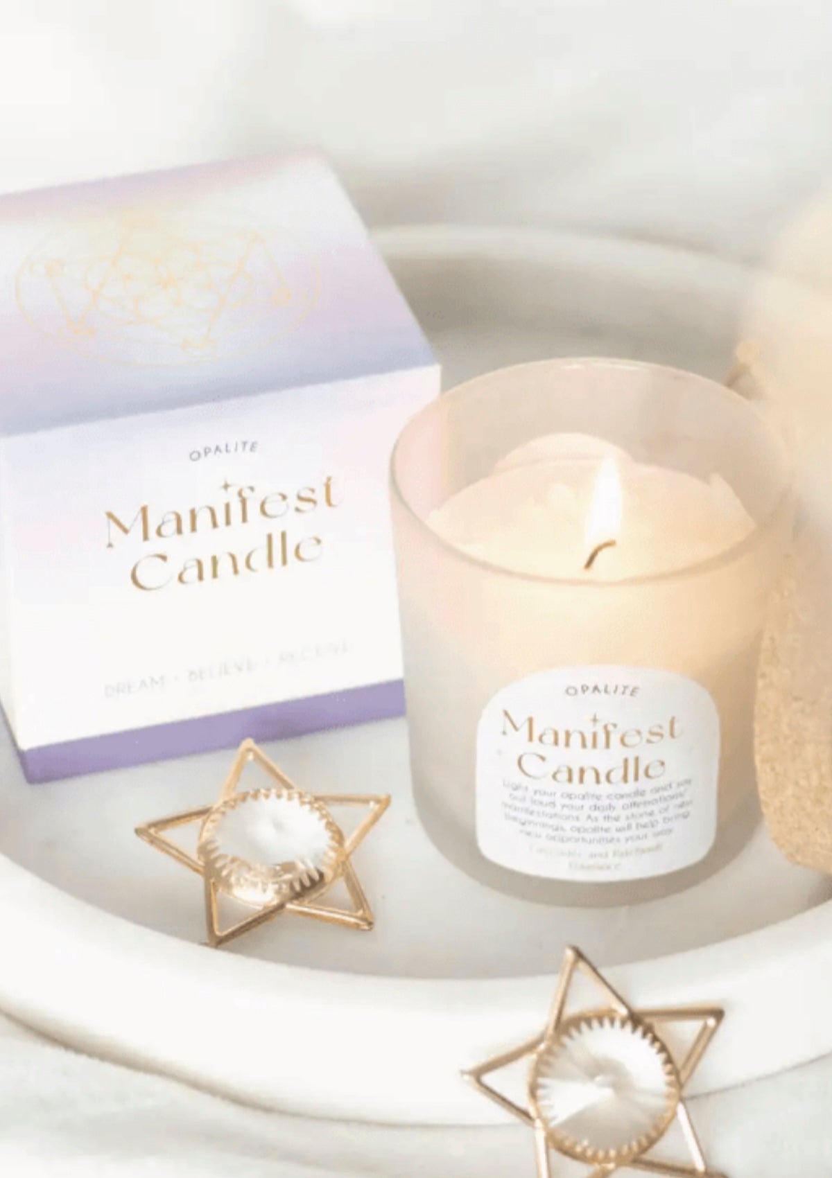 Opalite Manifestation Candle - Lavender & Patchouli Scented with Real Crystals! ✨ - Foxy’s