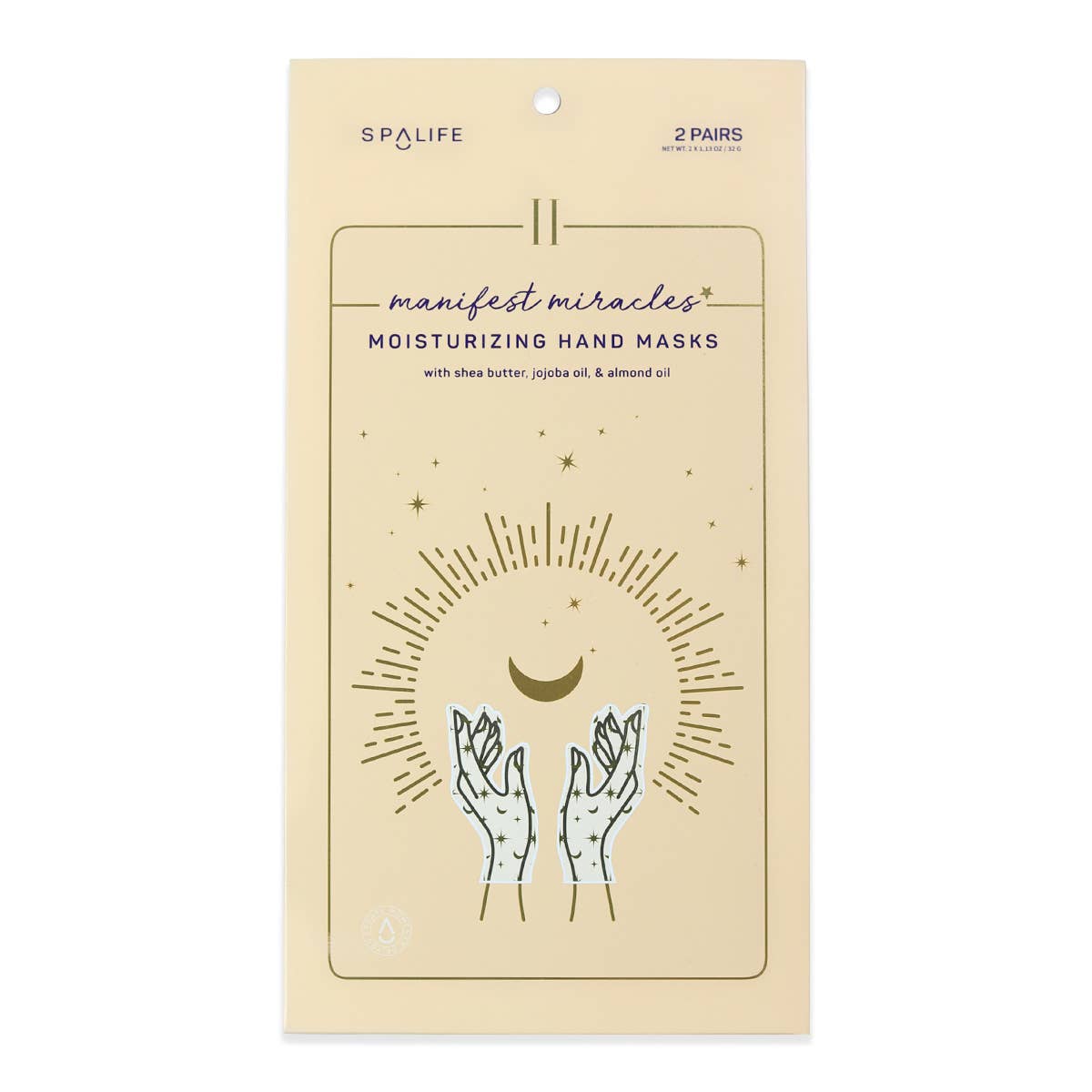 Spa Life manifest miracles moisturizing hand masks packaging on a white background