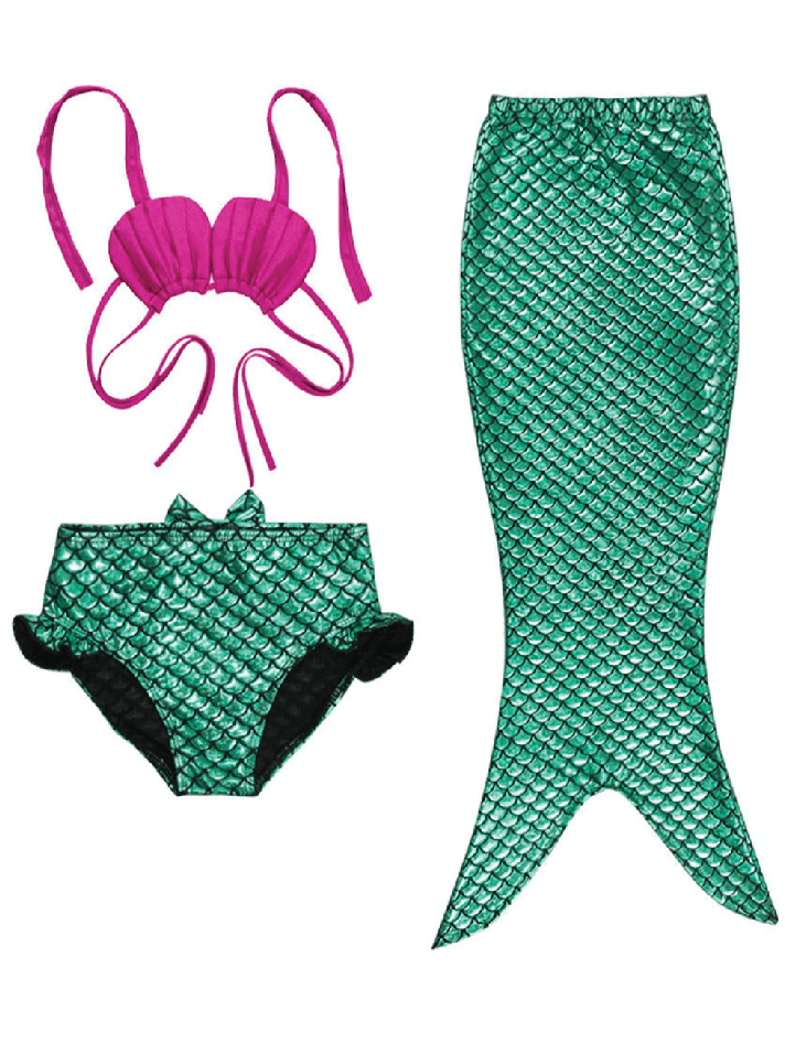 Girls Mermaid Swimsuit Outfit - Hot Pink & Green - Foxy's Leotards - Foxy’s