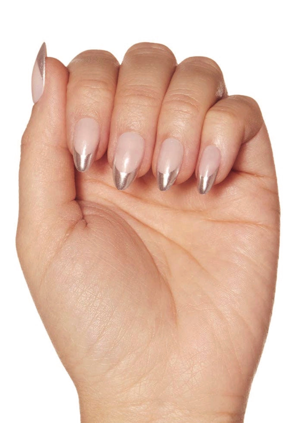 Chrome French Tip Press - On Nails - Short Almond | Mirror Silver - Foxy’s