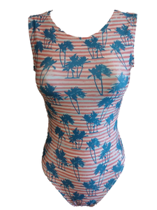 striped leotard with palm trees for gymnastics