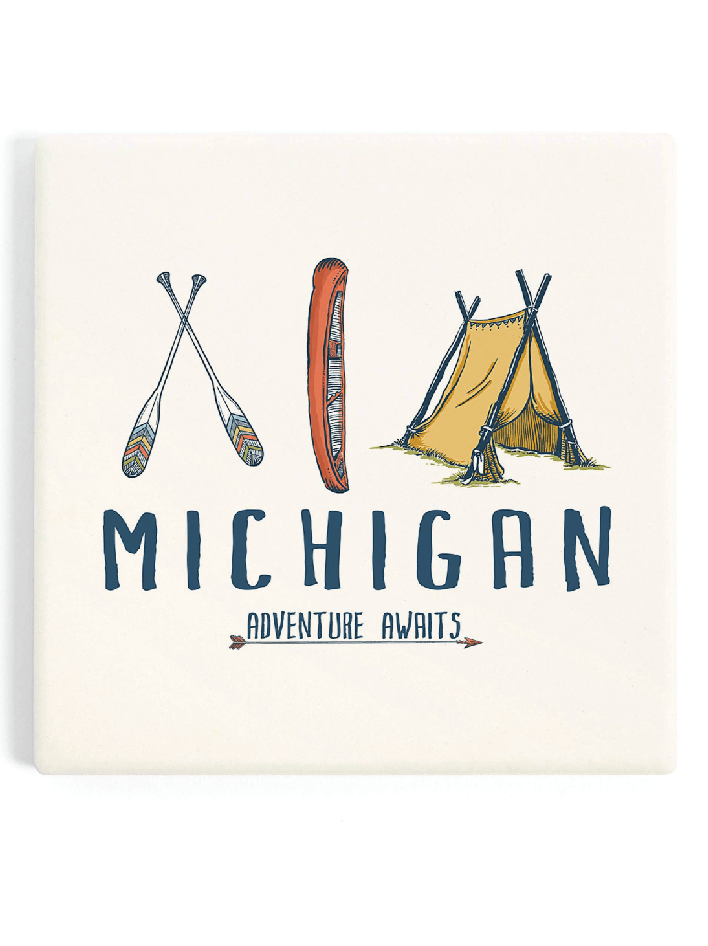 CERAMIC COASTER Michigan Welcome to Lake Adventure Awaits - Foxy’s