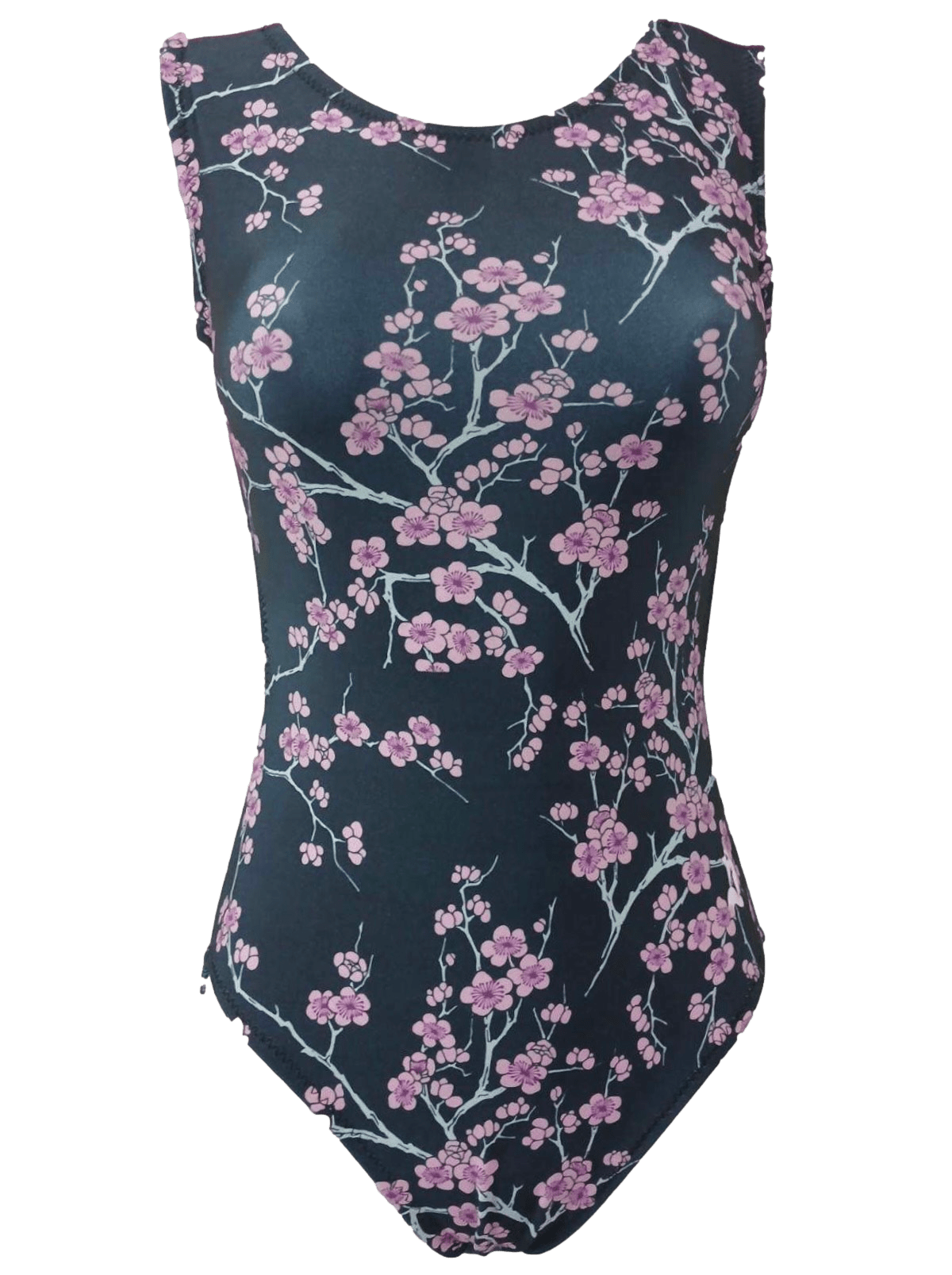 black leotard with pink cherry blossom flowers