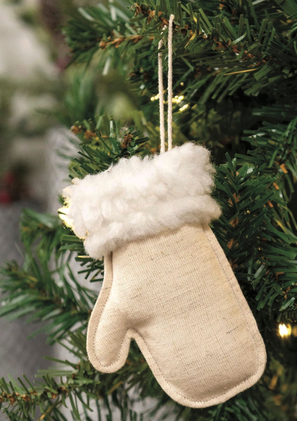 Nautral Christmas Mitten Fabric Ornament - Foxy’s