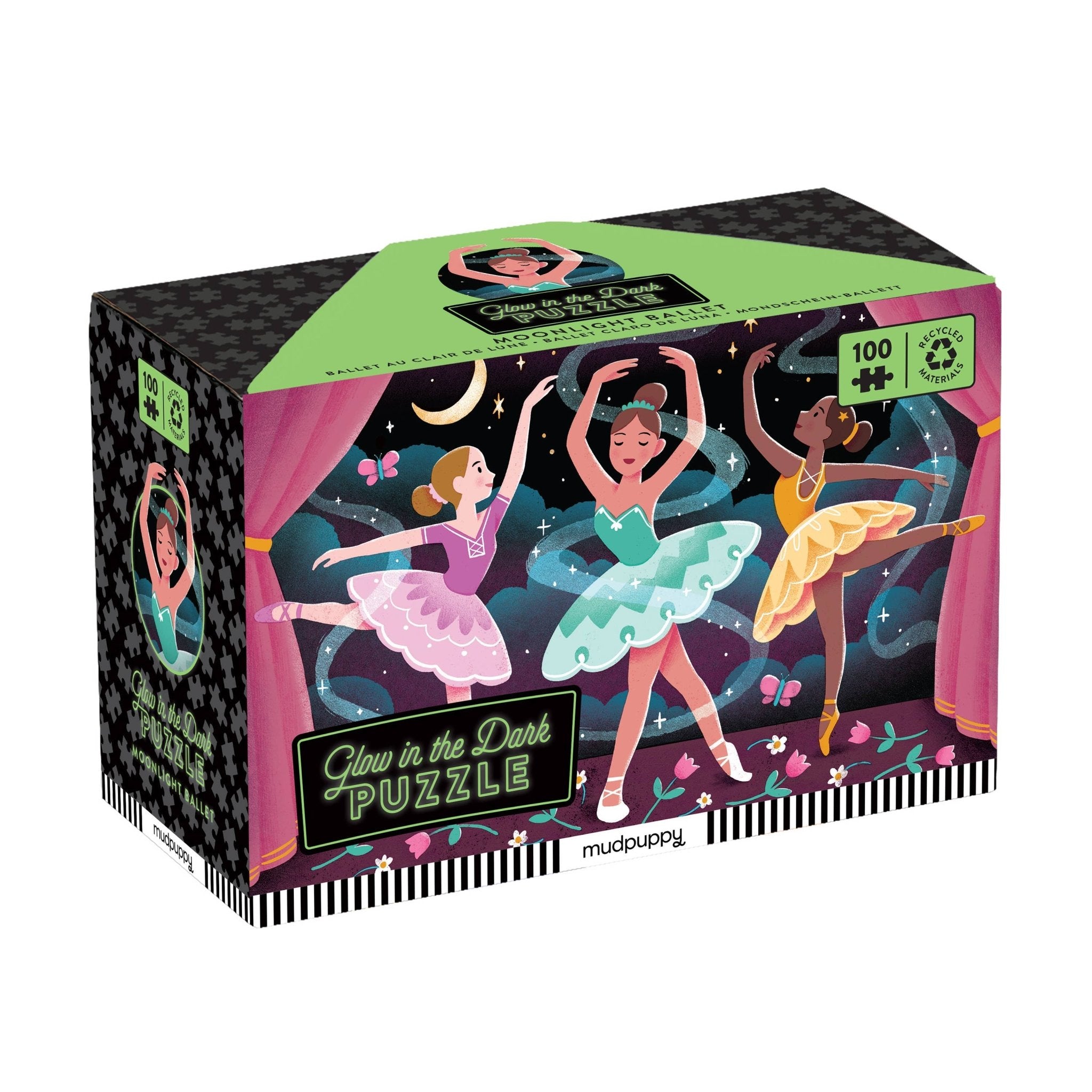 Glow-in-the-dark puzzle box with ballerina design on a white background