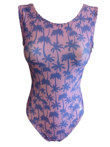 pink and purple palm tree leotard for dance and gymnastics 