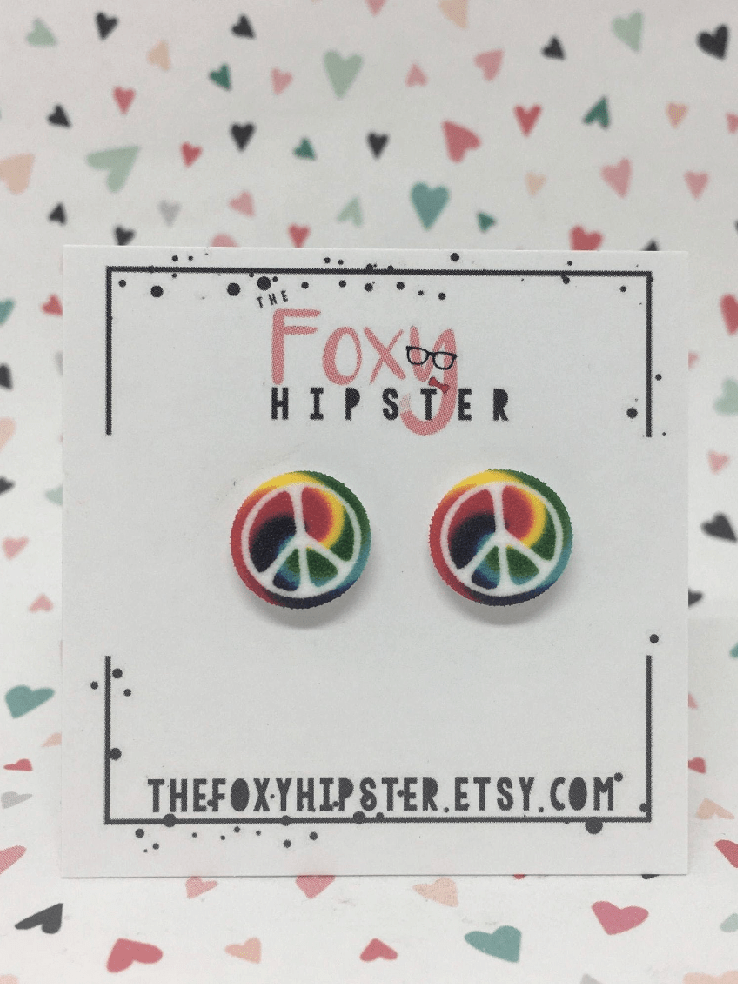 Peace Sign Tie - Dye Stud Earrings - Groovy Vibes by Foxy's! - Foxy’s